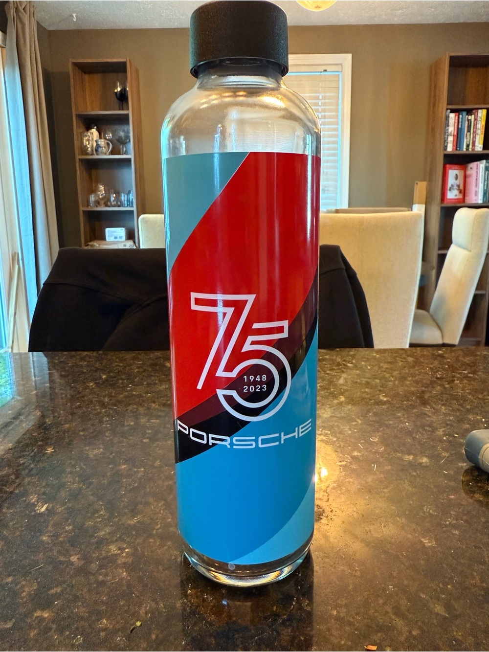 LIMITED EDITION - PORSCHE 75th Anniversary Red & Blue Glass Bottle